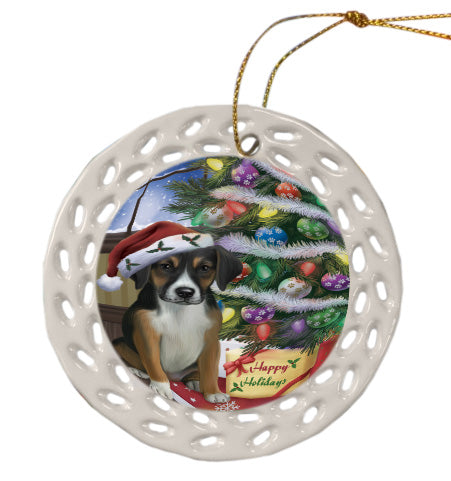 Christmas Tree and Presents American English Foxhound Dog Doily Ornament DPOR58723