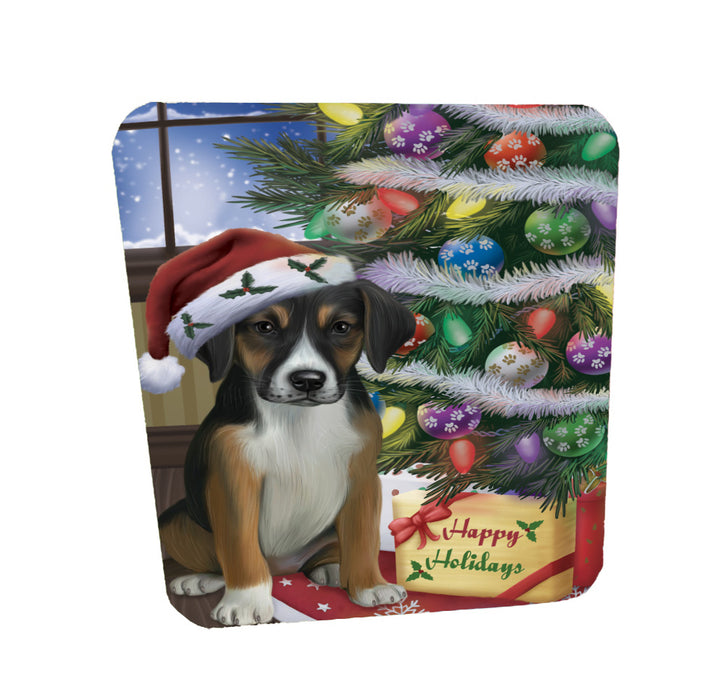 Christmas Tree and Presents American English Foxhound Dog Coasters Set of 4 CSTA58311