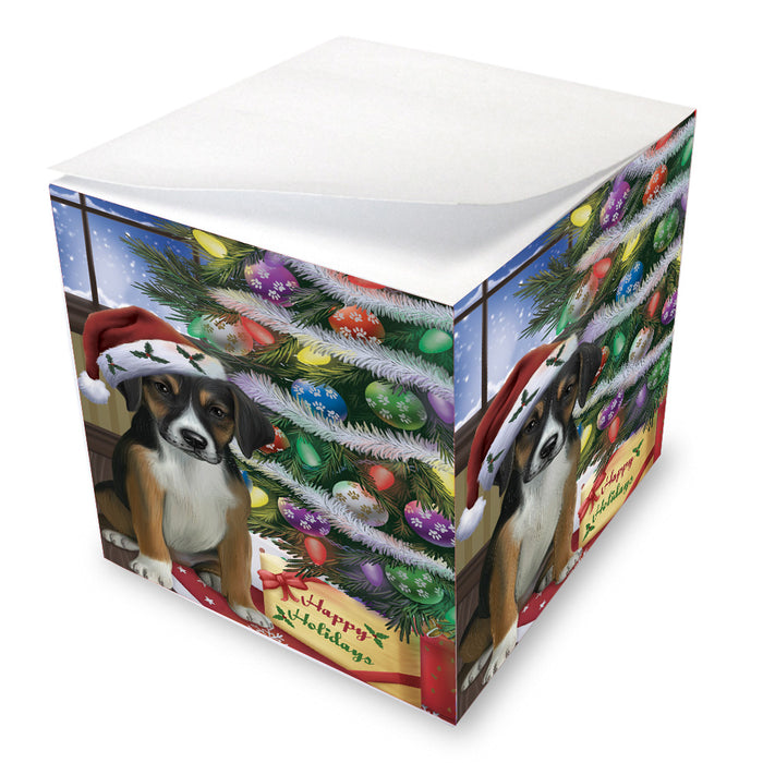 Christmas Tree and Presents American English Foxhound Dog Note Cube NOC-DOTD-A57352
