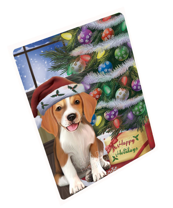 Christmas Tree and Presents American English Foxhound Dog Cutting Board - For Kitchen - Scratch & Stain Resistant - Designed To Stay In Place - Easy To Clean By Hand - Perfect for Chopping Meats, Vegetables, CA82984