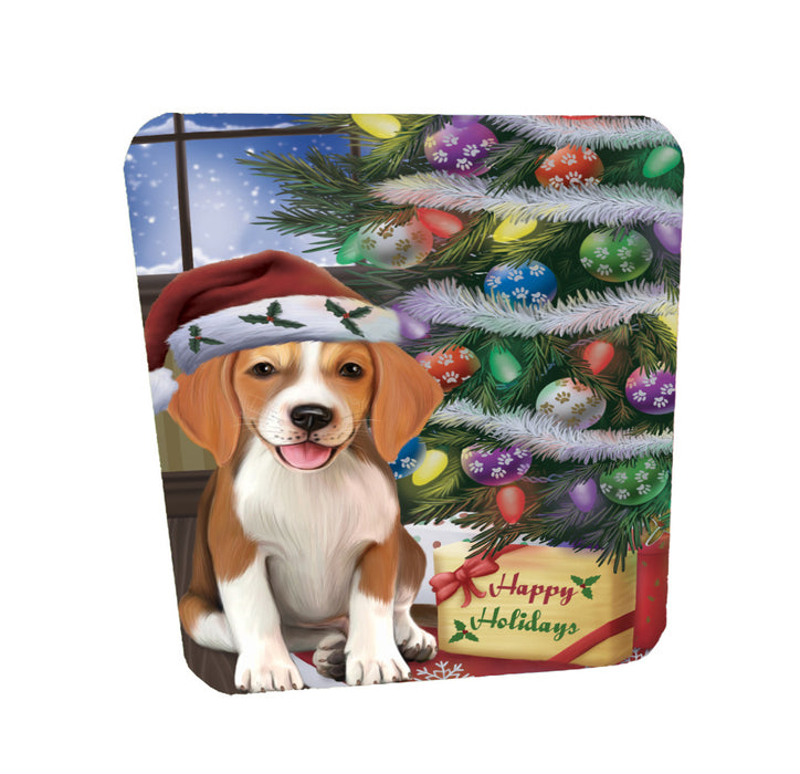 Christmas Tree and Presents American English Foxhound Dog Coasters Set of 4 CSTA58312