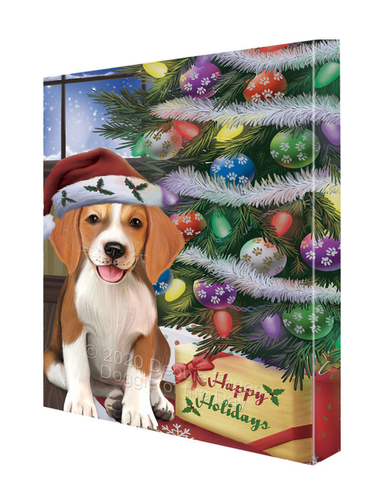 Christmas Tree and Presents American English Foxhound Dog Canvas Wall Art - Premium Quality Ready to Hang Room Decor Wall Art Canvas - Unique Animal Printed Digital Painting for Decoration CVS326