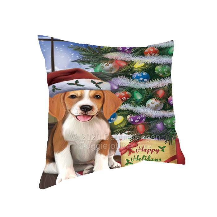 Christmas Tree and Presents American English Foxhound Dog Pillow with Top Quality High-Resolution Images - Ultra Soft Pet Pillows for Sleeping - Reversible & Comfort - Ideal Gift for Dog Lover - Cushion for Sofa Couch Bed - 100% Polyester, PILA92371
