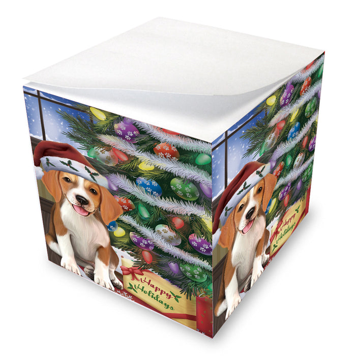 Christmas Tree and Presents American English Foxhound Dog Note Cube NOC-DOTD-A57353