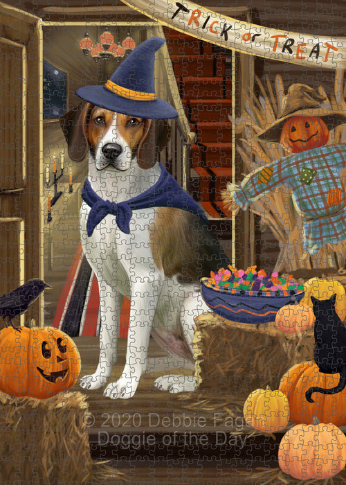 Enter at Your Own Risk Halloween Trick or Treat American English Foxhound Dogs Portrait Jigsaw Puzzle for Adults Animal Interlocking Puzzle Game Unique Gift for Dog Lover's with Metal Tin Box PZL518