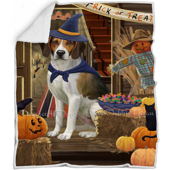 Enter at Own Risk Trick or Treat Halloween American English Foxhound Dog Blanket BLNKT142607