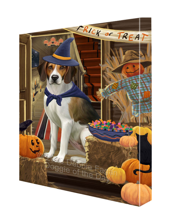 Enter at Your Own Risk Halloween Trick or Treat American English Foxhound Dogs Canvas Wall Art - Premium Quality Ready to Hang Room Decor Wall Art Canvas - Unique Animal Printed Digital Painting for Decoration CVS223
