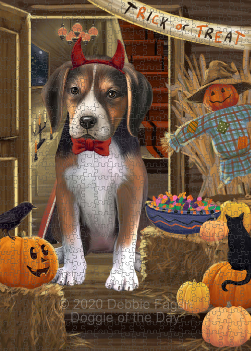Enter at Your Own Risk Halloween Trick or Treat American English Foxhound Dogs Portrait Jigsaw Puzzle for Adults Animal Interlocking Puzzle Game Unique Gift for Dog Lover's with Metal Tin Box PZL519