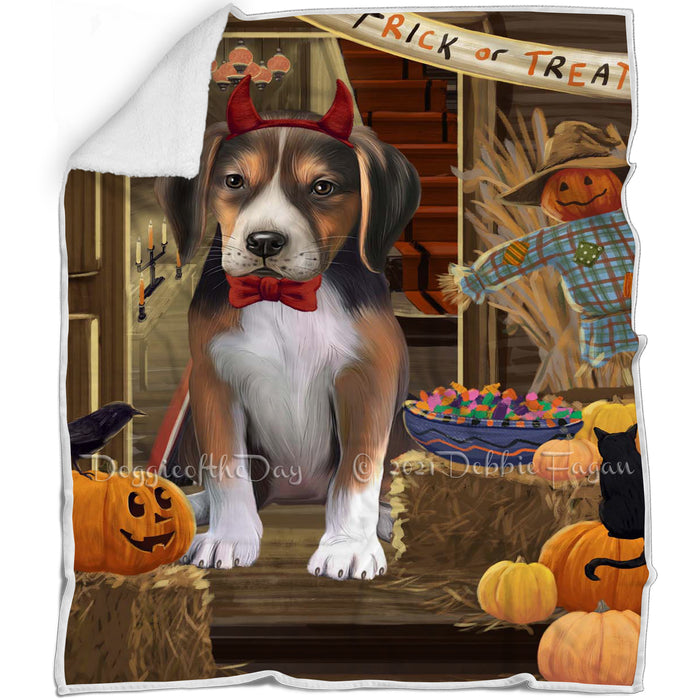 Enter at Own Risk Trick or Treat Halloween American English Foxhound Dog Blanket BLNKT142608