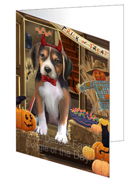 Enter at Your Own Risk Halloween Trick or Treat American English Foxhound Dogs Handmade Artwork Assorted Pets Greeting Cards and Note Cards with Envelopes for All Occasions and Holiday Seasons