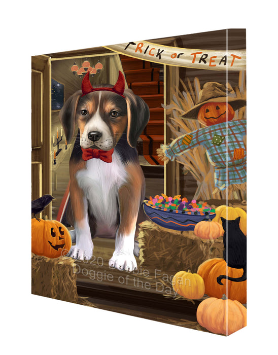 Enter at Your Own Risk Halloween Trick or Treat American English Foxhound Dogs Canvas Wall Art - Premium Quality Ready to Hang Room Decor Wall Art Canvas - Unique Animal Printed Digital Painting for Decoration CVS224