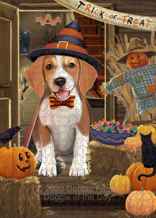 Enter at Your Own Risk Halloween Trick or Treat American English Foxhound Dogs Portrait Jigsaw Puzzle for Adults Animal Interlocking Puzzle Game Unique Gift for Dog Lover's with Metal Tin Box PZL520