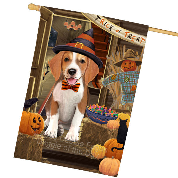 Enter at Your Own Risk Halloween Trick or Treat American English Foxhound Dogs House Flag Outdoor Decorative Double Sided Pet Portrait Weather Resistant Premium Quality Animal Printed Home Decorative Flags 100% Polyester FLG69037