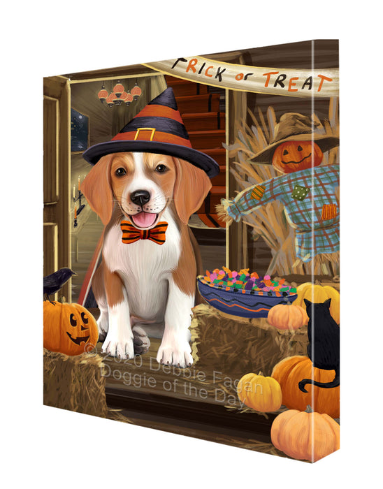 Enter at Your Own Risk Halloween Trick or Treat American English Foxhound Dogs Canvas Wall Art - Premium Quality Ready to Hang Room Decor Wall Art Canvas - Unique Animal Printed Digital Painting for Decoration CVS225