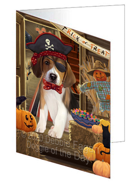 Enter at Your Own Risk Halloween Trick or Treat American English Foxhound Dogs Handmade Artwork Assorted Pets Greeting Cards and Note Cards with Envelopes for All Occasions and Holiday Seasons