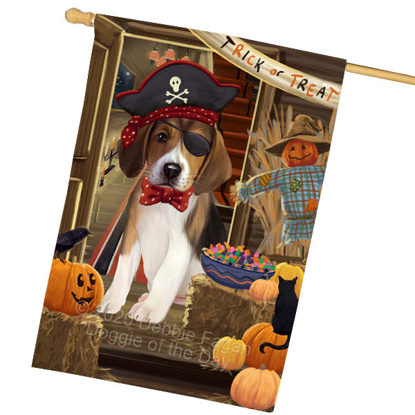 Enter at Your Own Risk Halloween Trick or Treat American English Foxhound Dogs House Flag Outdoor Decorative Double Sided Pet Portrait Weather Resistant Premium Quality Animal Printed Home Decorative Flags 100% Polyester FLG69038