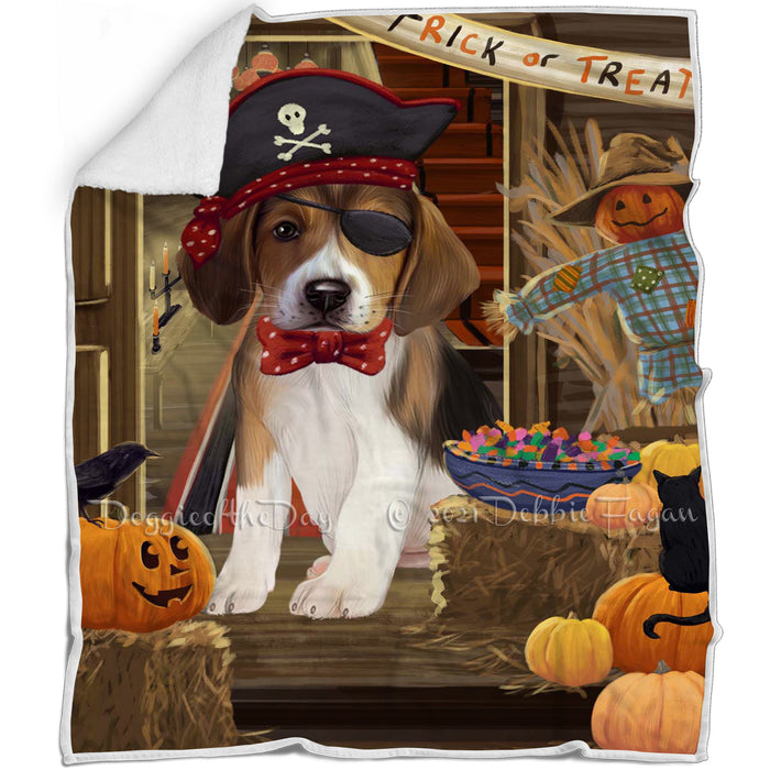 Enter at Own Risk Trick or Treat Halloween American English Foxhound Dog Blanket BLNKT142610