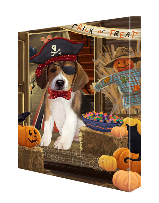 Enter at Your Own Risk Halloween Trick or Treat American English Foxhound Dogs Canvas Wall Art - Premium Quality Ready to Hang Room Decor Wall Art Canvas - Unique Animal Printed Digital Painting for Decoration CVS226