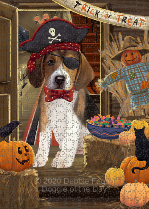 Enter at Your Own Risk Halloween Trick or Treat American English Foxhound Dogs Portrait Jigsaw Puzzle for Adults Animal Interlocking Puzzle Game Unique Gift for Dog Lover's with Metal Tin Box PZL521