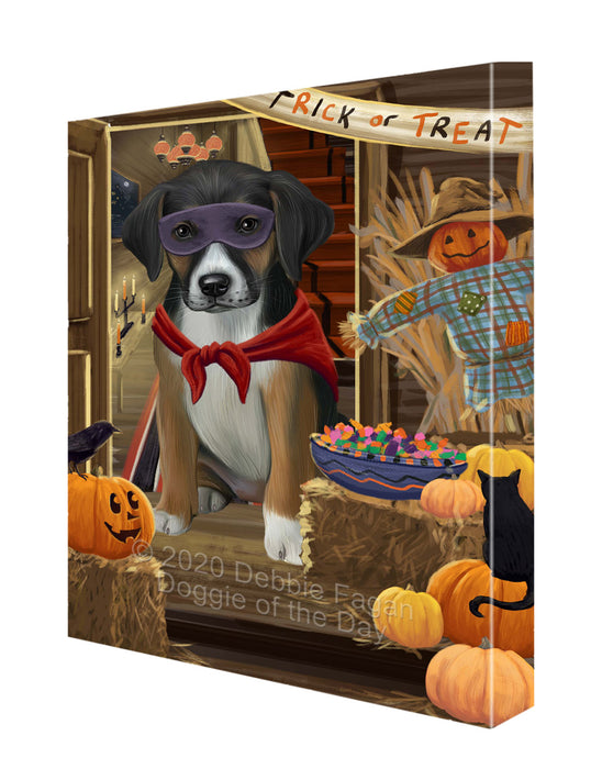 Enter at Your Own Risk Halloween Trick or Treat American English Foxhound Dogs Canvas Wall Art - Premium Quality Ready to Hang Room Decor Wall Art Canvas - Unique Animal Printed Digital Painting for Decoration CVS227