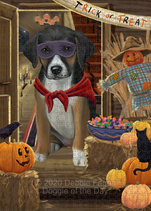Enter at Your Own Risk Halloween Trick or Treat American English Foxhound Dogs Portrait Jigsaw Puzzle for Adults Animal Interlocking Puzzle Game Unique Gift for Dog Lover's with Metal Tin Box PZL522