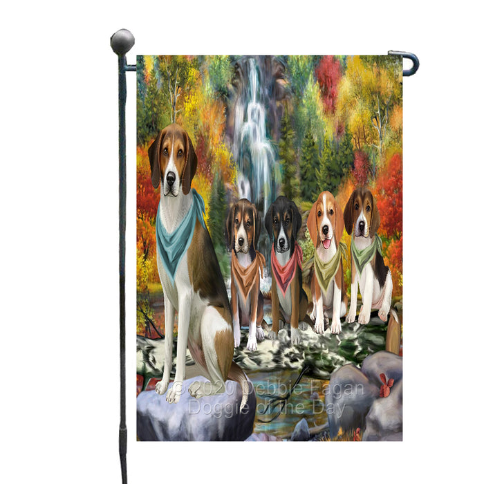 Scenic Waterfall American English Foxhound Dogs Garden Flags Outdoor Decor for Homes and Gardens Double Sided Garden Yard Spring Decorative Vertical Home Flags Garden Porch Lawn Flag for Decorations