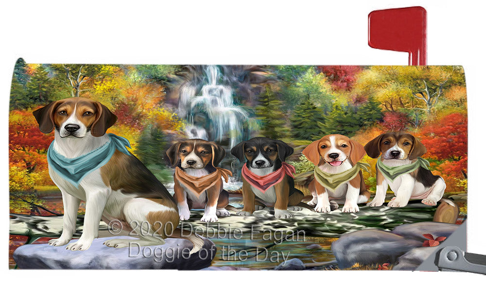 Scenic Waterfall American English Foxhound Dogs Magnetic Mailbox Cover Both Sides Pet Theme Printed Decorative Letter Box Wrap Case Postbox Thick Magnetic Vinyl Material