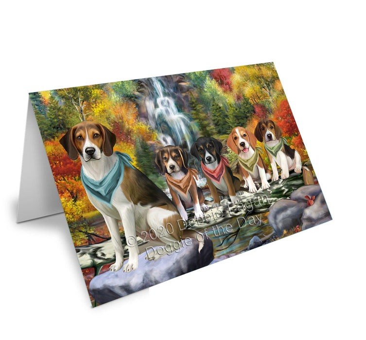Scenic Waterfall American English Foxhound Dogs Handmade Artwork Assorted Pets Greeting Cards and Note Cards with Envelopes for All Occasions and Holiday Seasons