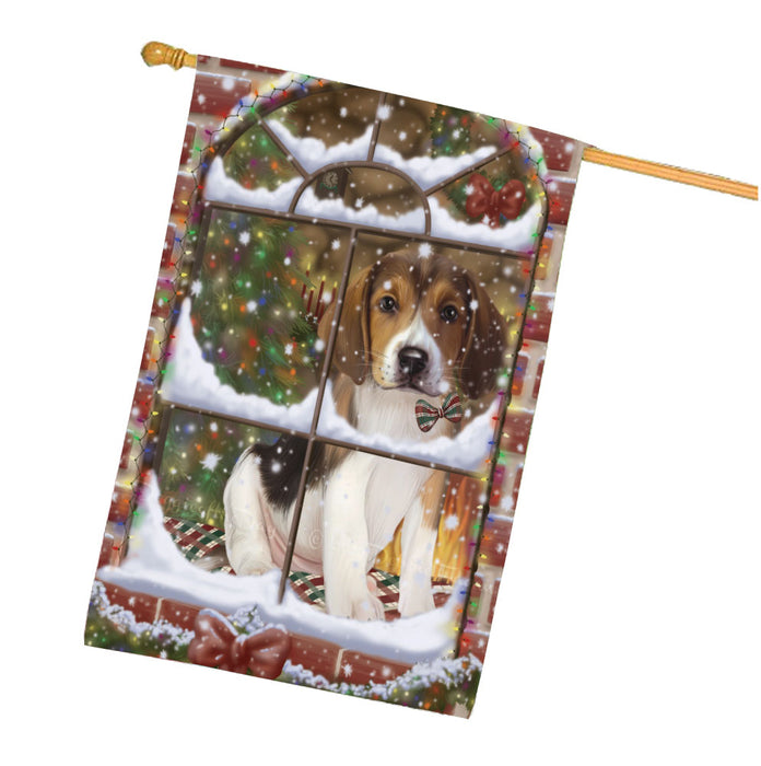 Please come Home for Christmas American English Foxhound Dog House Flag Outdoor Decorative Double Sided Pet Portrait Weather Resistant Premium Quality Animal Printed Home Decorative Flags 100% Polyester FLG67965