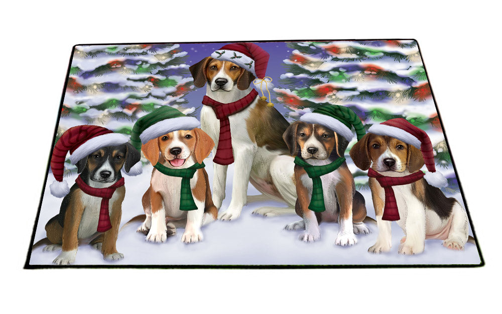 Christmas Happy Holidays American English Foxhound Dogs Family Portrait Floormat FLMS55519