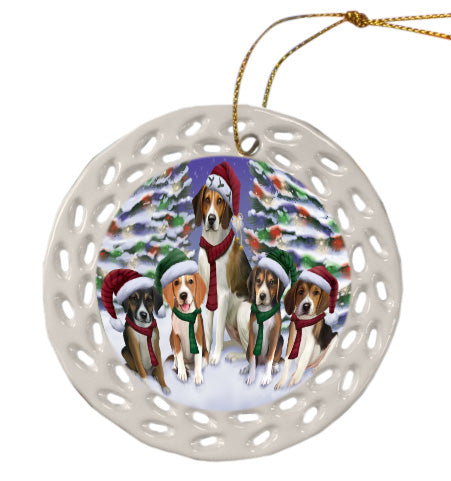 Christmas Happy Holidays American English Foxhound Dogs Family Portrait Doily Ornament DPOR58586