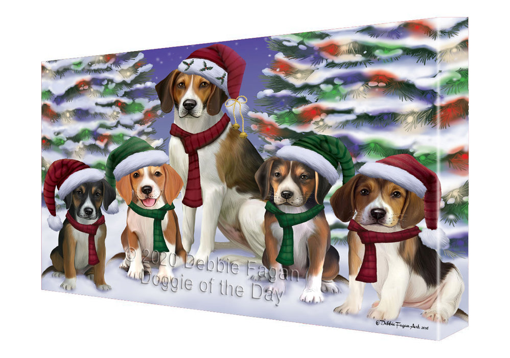 Christmas Happy Holidays American English Foxhound Dogs Family Portrait Canvas Wall Art - Premium Quality Ready to Hang Room Decor Wall Art Canvas - Unique Animal Printed Digital Painting for Decoration