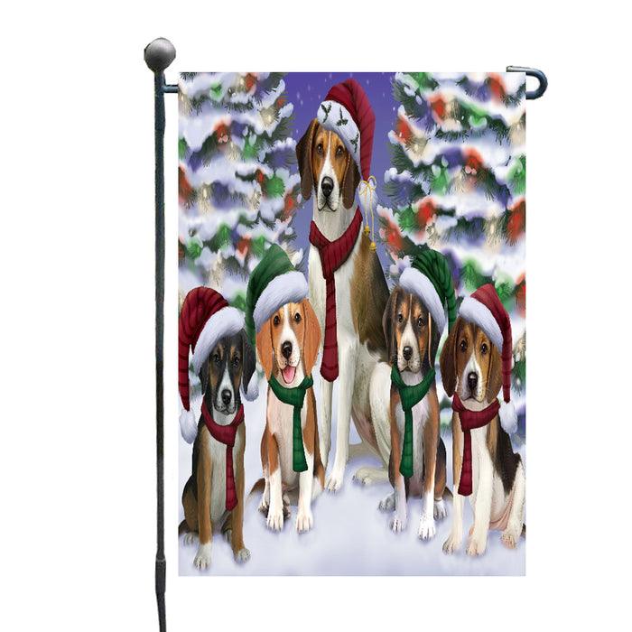Christmas Happy Holidays American English Foxhound Dogs Family Portrait Garden Flags Outdoor Decor for Homes and Gardens Double Sided Garden Yard Spring Decorative Vertical Home Flags Garden Porch Lawn Flag for Decorations