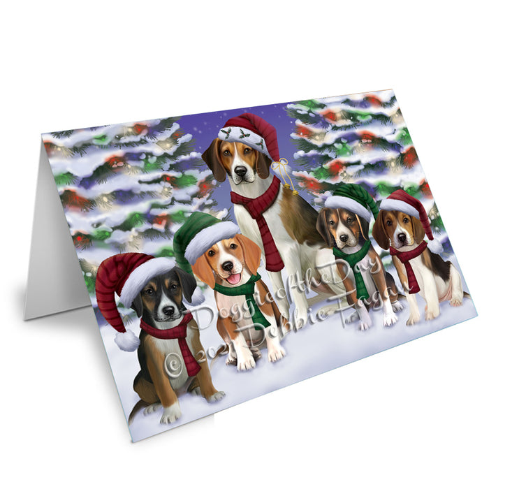 Christmas Family Portrait American English Foxhound Dog Handmade Artwork Assorted Pets Greeting Cards and Note Cards with Envelopes for All Occasions and Holiday Seasons