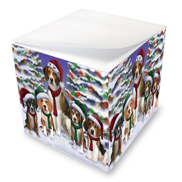 Christmas Happy Holidays American English Foxhound Dogs Family Portrait Note Cube NOC-DOTD-A57215