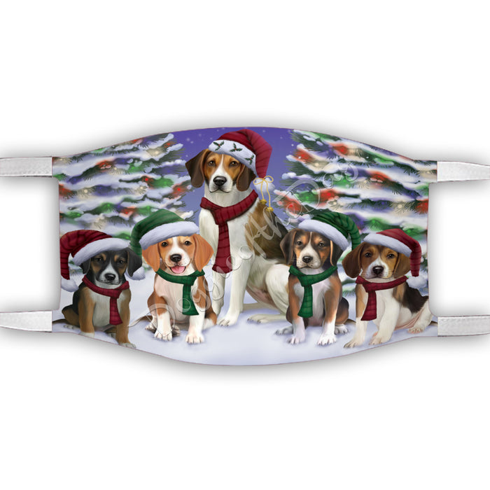 American English Foxhound Dogs Christmas Family Portrait in Holiday Scenic Background Face Mask FM48305