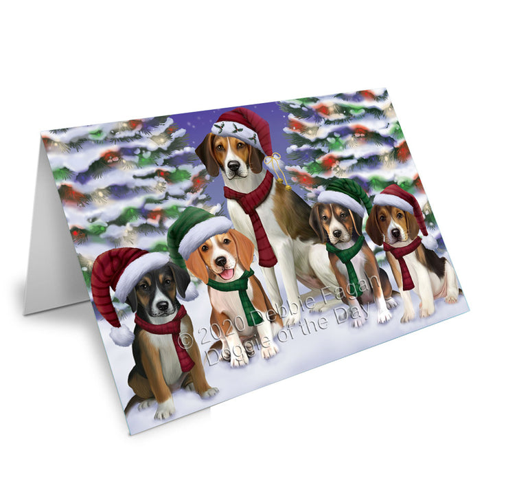 Christmas Happy Holidays American English Foxhound Dogs Family Portrait Handmade Artwork Assorted Pets Greeting Cards and Note Cards with Envelopes for All Occasions and Holiday Seasons