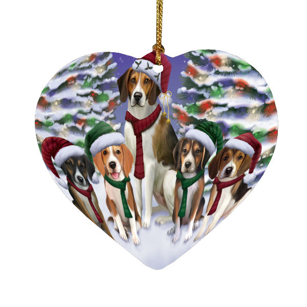 Christmas Happy Holidays American English Foxhound Dogs Family Portrait Heart Christmas Ornament HPORA58935