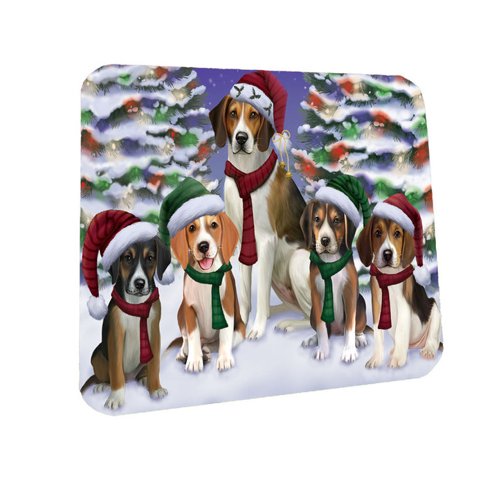 Christmas Happy Holidays American English Foxhound Dogs Family Portrait Coasters Set of 4 CSTA58174