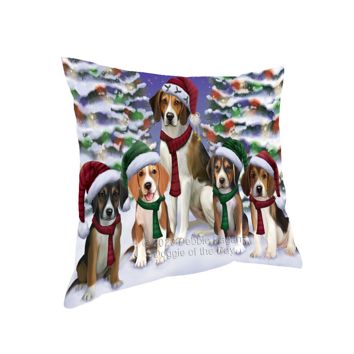 Christmas Happy Holidays American English Foxhound Dogs Family Portrait Pillow with Top Quality High-Resolution Images - Ultra Soft Pet Pillows for Sleeping - Reversible & Comfort - Ideal Gift for Dog Lover - Cushion for Sofa Couch Bed - 100% Polyester
