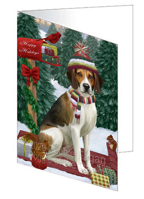 Christmas Woodland Sled American English Foxhound Dog Handmade Artwork Assorted Pets Greeting Cards and Note Cards with Envelopes for All Occasions and Holiday Seasons