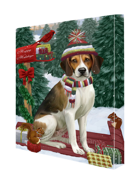 Christmas Woodland Sled American English Foxhound Dog Canvas Wall Art - Premium Quality Ready to Hang Room Decor Wall Art Canvas - Unique Animal Printed Digital Painting for Decoration CVS540