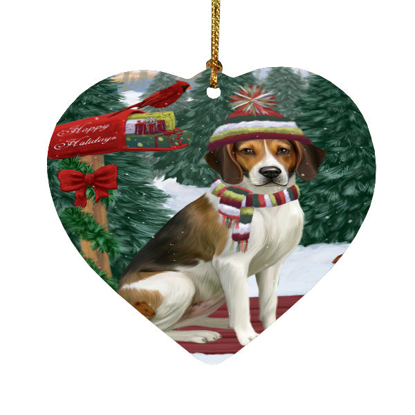 Christmas Woodland Sled American English Foxhound Dog Heart Christmas Ornament HPORA59374