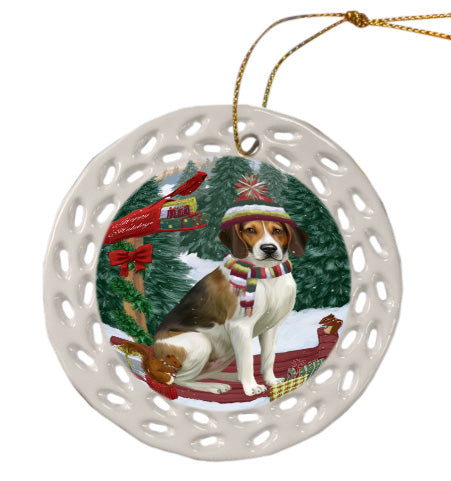 Christmas Woodland Sled American English Foxhound Dog Doily Ornament DPOR59010