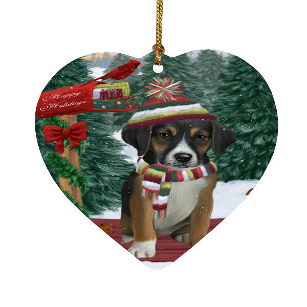 Christmas Woodland Sled American English Foxhound Dog Heart Christmas Ornament HPORA59377