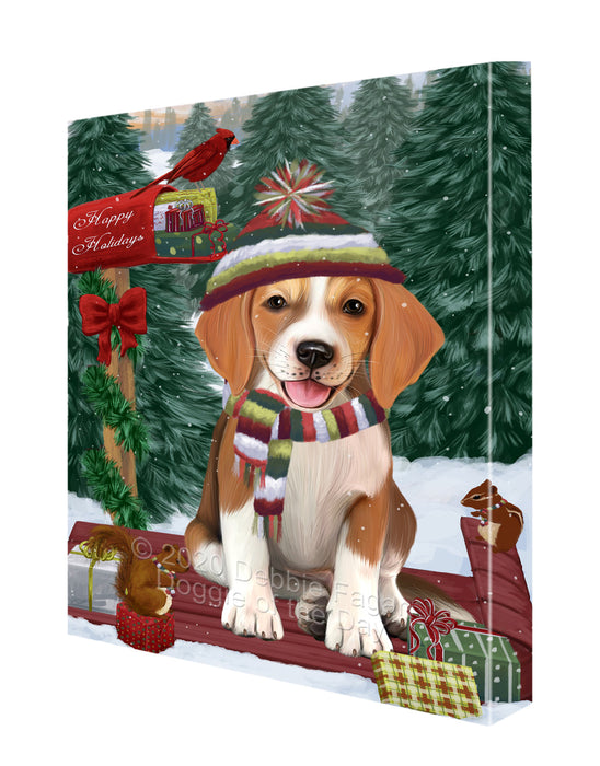 Christmas Woodland Sled American English Foxhound Dog Canvas Wall Art - Premium Quality Ready to Hang Room Decor Wall Art Canvas - Unique Animal Printed Digital Painting for Decoration CVS541