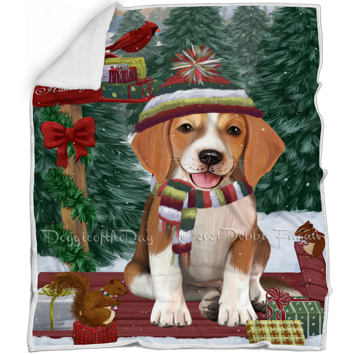 Merry Christmas Woodland Sled American English Foxhound Dog Blanket BLNKT142664