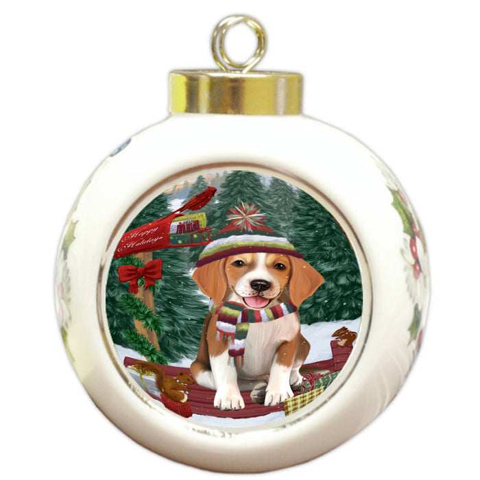 Christmas Woodland Sled American English Foxhound Dog Round Ball Christmas Ornament Pet Decorative Hanging Ornaments for Christmas X-mas Tree Decorations - 3" Round Ceramic Ornament, RBPOR59587