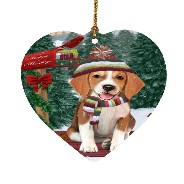 Christmas Woodland Sled American English Foxhound Dog Heart Christmas Ornament HPORA59375