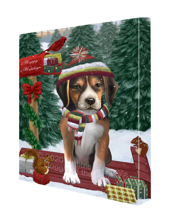 Christmas Woodland Sled American English Foxhound Dog Canvas Wall Art - Premium Quality Ready to Hang Room Decor Wall Art Canvas - Unique Animal Printed Digital Painting for Decoration CVS542